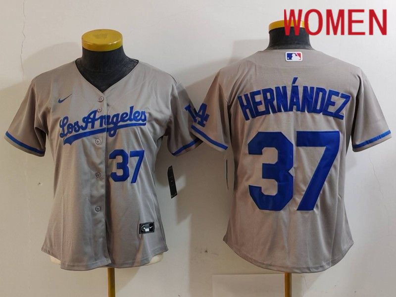 Women Los Angeles Dodgers #37 Hernandez Grey Nike Game 2024 MLB Jersey style 7268->women mlb jersey->Women Jersey